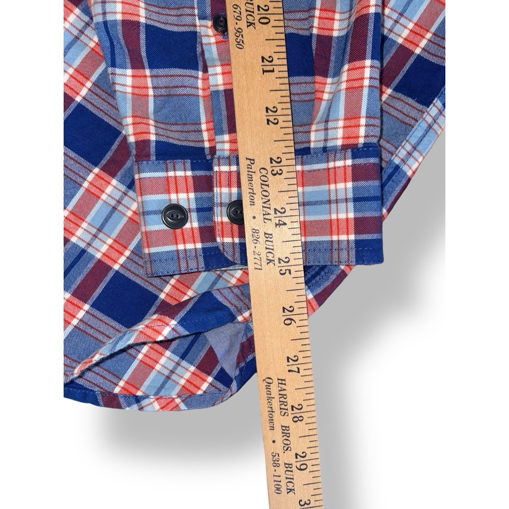 L.L.Bean Men's Large Scotch Plaid 100% Cotton Button Up Shirt Blue Orange White - Picture 8 of 8